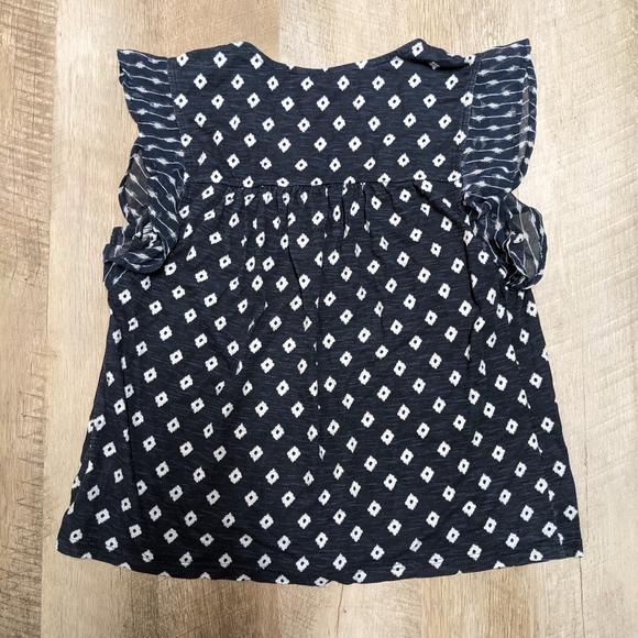 Lucky Brand Flowy Sleeves Top Navy Blue and White - Picture 5 of 7